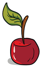 Image showing A cute little red cartoon cherry with a green leaf vector or col