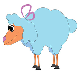 Image showing A cute little blue lamb vector or color illustration