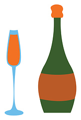 Image showing Full champagne glass and green champagne bottle vector illustrat