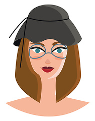 Image showing Blue eyed girl wearing a retro style grey hat and blue eyeglass 