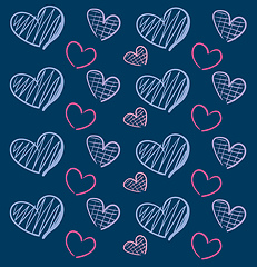 Image showing Different size and colour hearts on blue backround illustration 