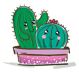 Image showing Cactus plants emoji smiling from a round earthen pot vector colo