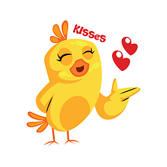 Image showing Cute yellow chicken sending hearts and saying Kisses vector illu