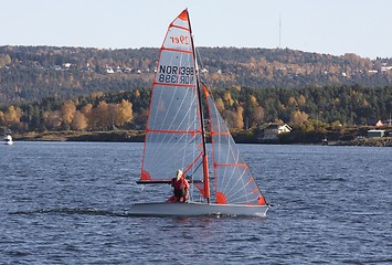 Image showing Sailboat at the fjord. 