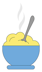 Image showing Clipart of a giant blue bowl filled with the steaming porridge v