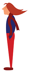 Image showing A person with long red hair is wearing a smart red pant vector c