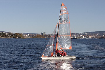 Image showing Sailboat at the fjord. 