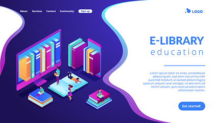 Image showing E-library isometric 3D landing page.