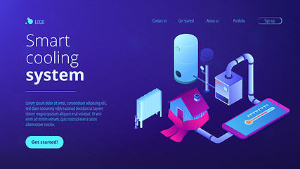 Image showing Heating system concept isometric 3D landing page.