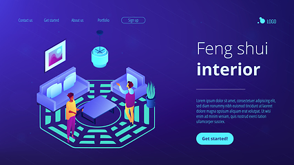 Image showing Feng shui interior isometric 3D landing page.