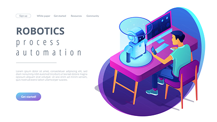 Image showing Robotics programming isometric3D landing page.