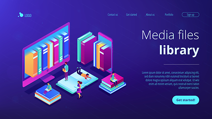 Image showing E-library isometric 3D landing page.