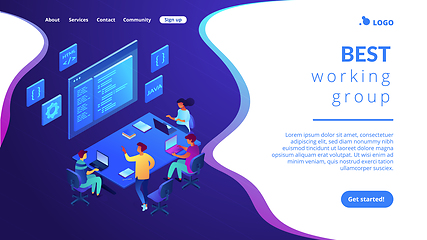 Image showing Software development team isometric 3D landing page.