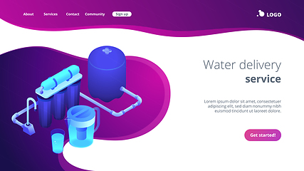 Image showing Water filtering system concept isometric 3D landing page.