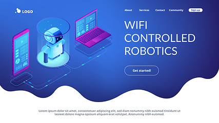 Image showing WiFi controlled robotics isometric3D landing page.