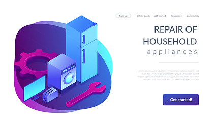 Image showing Repair of household appliances concept isometric 3D landing page.