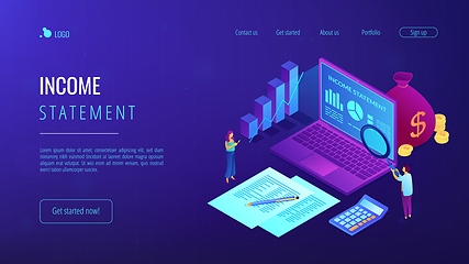 Image showing Income statement isometric 3D landing page.
