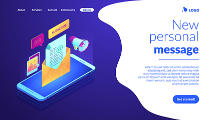 Image showing Email marketing isometric 3D landing page.