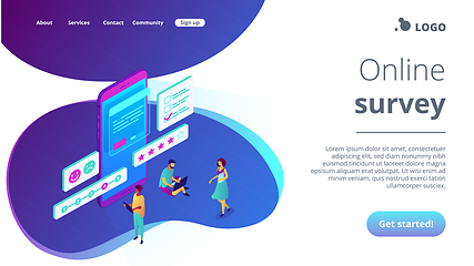 Image showing Online survey isometric 3D landing page.