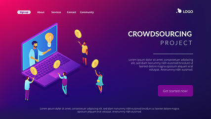 Image showing Crowdfunding isometric 3D landing page.