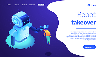 Image showing Human-robot interaction isometric 3D landing page.