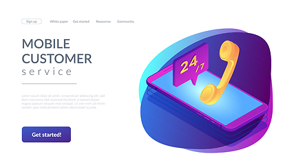 Image showing Mobile customer service isometric 3D landing page.