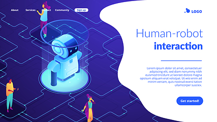 Image showing Social robotics isometric 3D landing page.