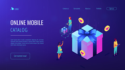 Image showing Choosing gift idea isometric 3D landing page.