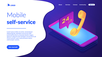 Image showing Mobile customer service isometric 3D landing page.