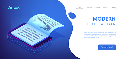 Image showing Digital reading isometric 3D landing page.