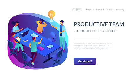 Image showing Productive team communication isometric 3D landing page.