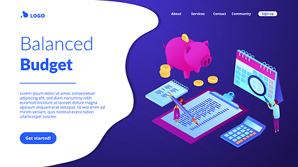 Image showing Budget planning isometric 3D landing page.