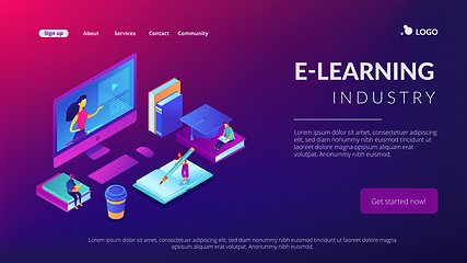 Image showing E-learning isometric 3D landing page.