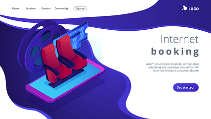 Image showing Buying tickets online isometric 3D landing page.