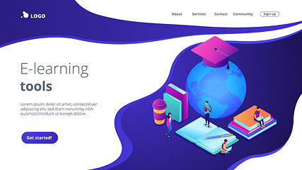 Image showing Global online education isometric 3D landing page.