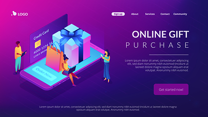 Image showing Online gift purchase isometric 3D landing page.