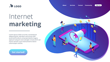 Image showing Social media marketing isometric 3D landing page.