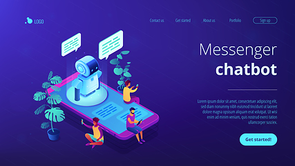 Image showing Messenger chatbot isometric 3D landing page.