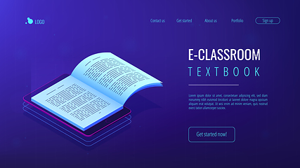 Image showing Digital reading isometric 3D landing page.