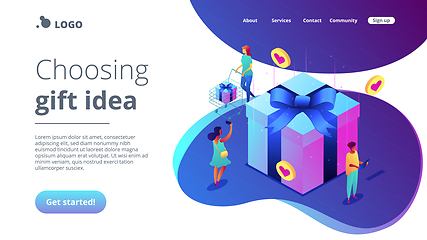 Image showing Choosing gift idea isometric 3D landing page.