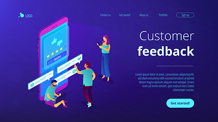 Image showing Customer feedback isometric 3D landing page.