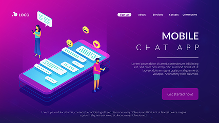 Image showing Messaging application isometric 3D landing page.