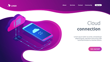 Image showing Cloud connection isometric 3D landing page.