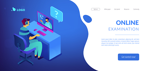 Image showing Online job interview isometric 3D landing page.