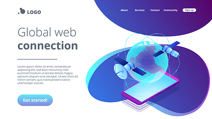 Image showing Global web connection isometric 3D landing page.