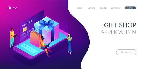 Image showing Online gift purchase isometric 3D landing page.