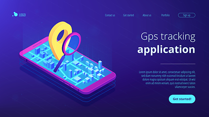 Image showing Mobile tracking soft isometric 3D landing page.