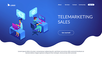 Image showing Cold calling isometric 3D landing page.