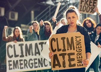 Image showing Young people protesting of climate emergency on the street