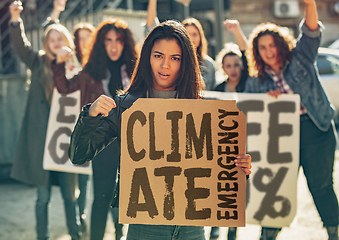 Image showing Young people protesting of climate emergency on the street